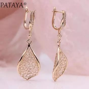 Длинные серьги PATAYA с натуральным цирконием, женские свадебные полые серьги