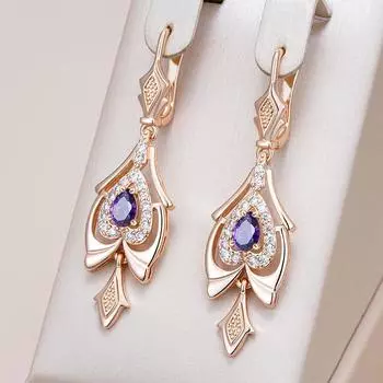 Длинные серьги-подвески из фиолетового циркония с золотыми вставками для женщин, роскошные свадебные украшения из белого циркония, винтажные серьги, аксессуары фиолетовый