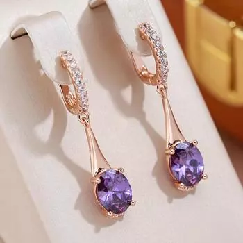 Длинные серьги-подвески с английской пряжкой и фиолетовыми кристаллами из циркона для женщин, модные висячие украшения для ушей фиолетовый