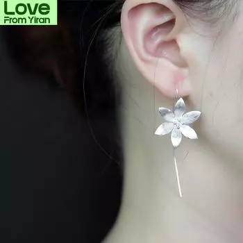 Длинные серьги-подвески в виде цветка лотоса из стерлингового серебра 925 пробы для женщин и девочек, модные ювелирные изделия из стерлингового серебра