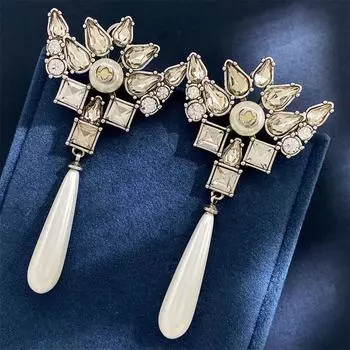 Длинные серьги, полные бриллиантов, брендовые преувеличенные украшения в стиле барокко, ретро, придворный стиль, серьги-гвоздики с жемчугом, женские