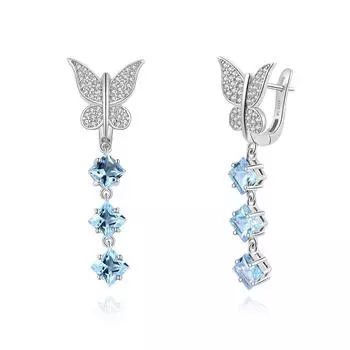 Длинные серьги с бабочкой, элегантные натуральные небесно-голубые топазы, великолепные элегантные женские украшения, одежда для банкета на юбилей синий