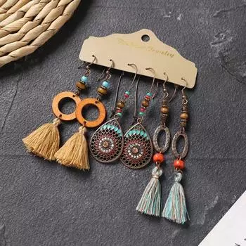 Длинные серьги с бахромой Богемные пустоши экзотические серьги с ветром ретро стиль для отпуска серьги-костюм женские