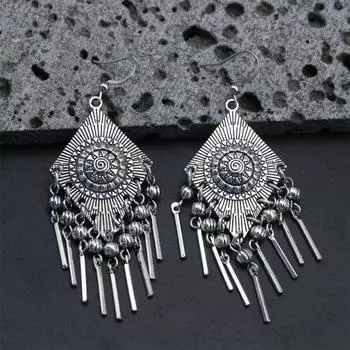Длинные серьги с бахромой в богемном стиле, винтажные серьги-капельки из сплава, идеально подходят для женщин, повседневного декора и вечеринок