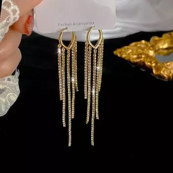 Длинные серьги с блестящими кисточками для женщин, модные висячие серьги для свадебной вечеринки, свадебные украшения, подарки золотой