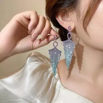 Длинные серьги с кисточками и градиентным цветом, серьги премиум-класса со стразами, женские серьги, 1 пара