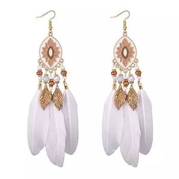 Длинные серьги с кисточками из перьев, модный ретро-стиль в этническом стиле, серьги из рисовых бусин с рисунком капель масла красный