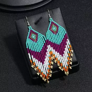 Длинные серьги с кисточками из рисовых бусин ручной работы, богемная ниша в стиле ретро, персонализированные и стильные серьги для отдыха.