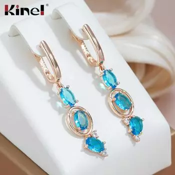 Длинные серьги с кисточками Kinel, синие цирконы для женщин, модные свадебные украшения, аксессуары