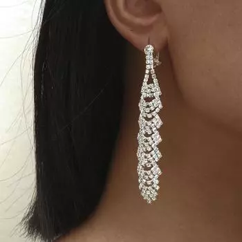 Длинные серьги с преувеличенной волной, персонализированные универсальные серьги, модные и изысканные, серьги-гвоздики со стразами серебряный