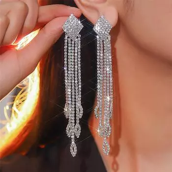 Длинные серьги с преувеличенными бриллиантами, модные серьги в стиле «Темперамент», аксессуары к платью, женские серьги, свадебные серьги