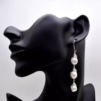 Длинные серьги с жемчугом, натуральный белый жемчуг, золотые/серебряные серьги, винтажные длинные серьги в стиле барокко, женские свадебные украшения 9-10mm