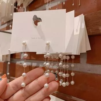 Длинные серьги с жемчугом в стиле ретро с цепочкой и кисточками, атмосферные свадебные серьги-подвески, женские элегантные высококачественные серьги-подвески золотой