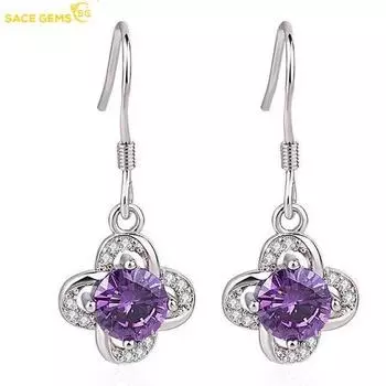 Длинные серьги SACE GEMS с фиолетовым клевером, женский комплект, длинные серьги-крючки с цирконием, персонализированные студенческие серьги, простые ювелирные изделия фиолетовый