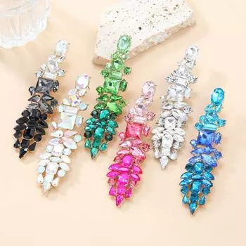 Длинные серьги со стразами в европейском и американском стиле - модные украшения с цветными бриллиантами для женщин синий