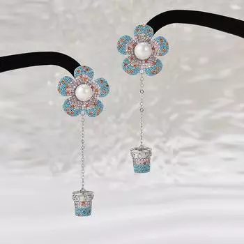 Длинные серьги в форме цветочного горшка с микроинкрустацией цирконием, серьги, женские модные легкие серьги класса люкс для тяжелой промышленности. чёрный