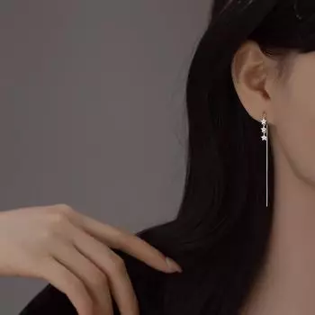 Длинные серьги-звезды из позолоченного серебра 14 карат для женщин — стильные и универсальные ES1515 белого золота