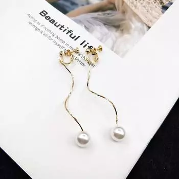 Длинные спиральные серьги с имитацией жемчуга, без пирсинга, модные гвоздики, простые женские