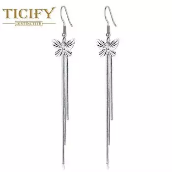 Длинные стильные серьги-бабочки Love в темпераментном ухе белый