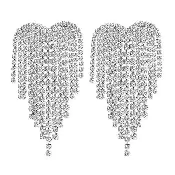 Длинные свадебные ювелирные серьги с бриллиантами, модные женские серьги-гвоздики в форме сердца с бантом и бахромой