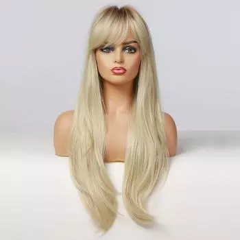 Длинные светло-русые синтетические парики с эффектом омбре, многослойные парики с естественной волной для женщин, парики с челкой, термостойкий парик для косплея
