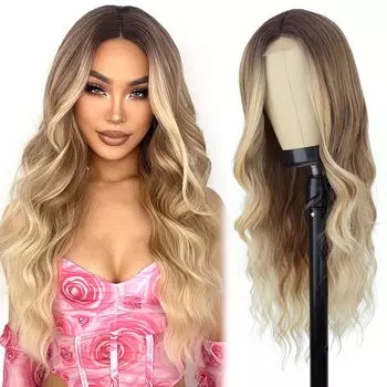 Длинные светлые парики для женщин Синтетический светлый волнистый парик Натуральный синтетический длинный парик грязной блондинки 65CM