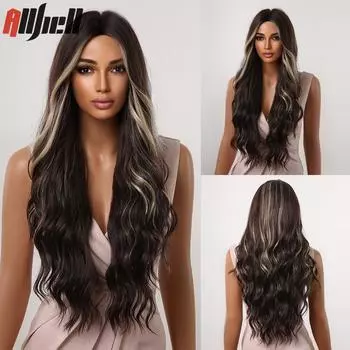 Длинные светлые синтетические парики с эффектом омбре, челка, естественная волна, повседневный парик для косплея, волосы для чернокожих женщин, вечерние парики в стиле Лолиты, термостойкое волокно Wig-LC069-1