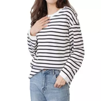 Длинные топы с длинным рукавом с каймой, футболка с каймой, свободная, сшитая, с круглым вырезом, красивая, стильная белая футболка x [iito.seasons]