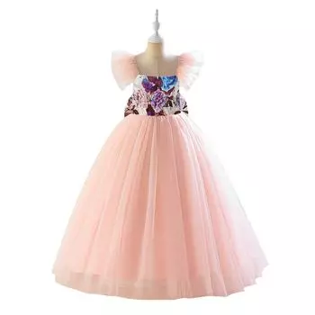 Длинные тюлевые подростковые платья подружки невесты для девочек, детское элегантное праздничное свадебное платье принцессы, детская вечерняя одежда для девочек 120 розовый