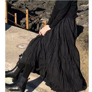 Длинные юбки больших размеров, плиссированная юбка-миди, летняя женская эластичная талия, элегантные повседневные юбки, женская осенняя темпераментная одежда one size белый