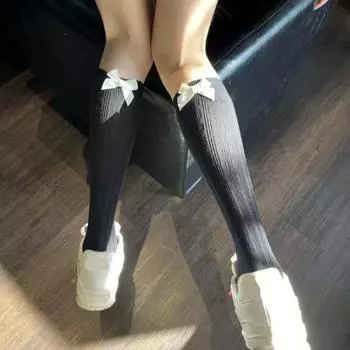 Длинные удобные носки для гольфа с бантом, высокие носки с лентой, эластичные хлопковые чулки для девочек белый