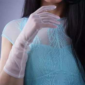 Длинные ультратонкие прозрачные черные варежки с защитой от ультрафиолета для свадебных торжеств перчатки с пальцами перчатки-перчатки из сетки чёрный