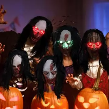 Длинные Волосы Призрак Светящаяся Глазная Маска Косплей Ужасы Хэллоуин Карнавал Вечеринка Моделирование Латексная Маска One Size