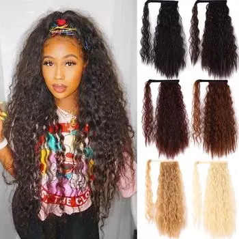 Длинные вьющиеся хвостики из натуральных волос для женщин, накладные волосы, конский хвост, синтетические волосы