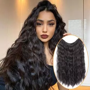 Длинные вьющиеся V-образные части на клипсе в цельном наращивании волос, волнистые синтетические наращивания на половину головы, невидимые пушистые накладные волосы для женщин