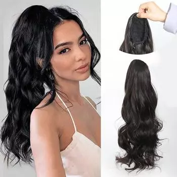 Длинные вьющиеся волосы, конский хвост, наращивание хвоста, прямой шнурок, конский хвост, наращивание волос, длинные 22-дюймовые синтетические искусственные хвостики, натуральные