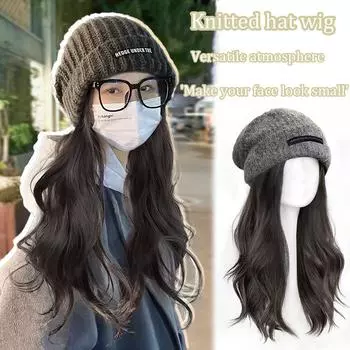 Длинные вьющиеся волосы вязаная шапка синтетический парик цельный длинные волосы полностью покрывает голову шапка парик легко носить подходит для любого случая