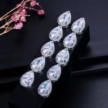 Длинные висячие серьги CMM с сверкающей водой и цирконием в виде капель воды белый