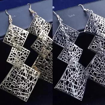 Длинные висячие серьги-капли с крючком, квадратные полые женские вечерние модные украшения для выпускного вечера золотой