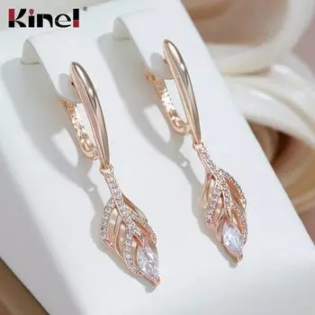Длинные висячие серьги Kinel цвета розового золота для женщин с кисточками розового золота