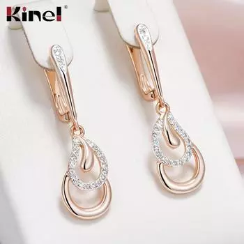 Длинные висячие серьги Kinel цвета розового золота для женщин, серебряные ювелирные изделия с кубическим цирконом розового золота