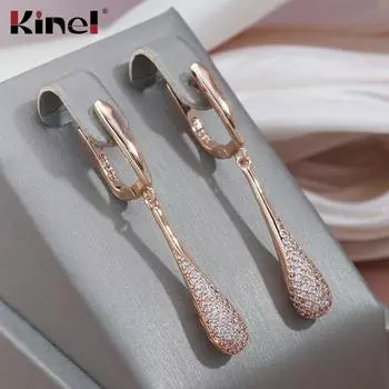 Длинные висячие серьги Kinel с цирконом и цирконием для женщин с твердым покрытием розового золота