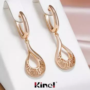 Длинные висячие серьги Kinel с квадратным вырезом для женщин, розовое золото, роскошные вечерние ювелирные изделия, модные серьги-капли