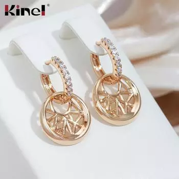 Длинные висячие серьги Kinel с резьбой и резьбой для женщин, повседневные украшения с кубическим цирконием