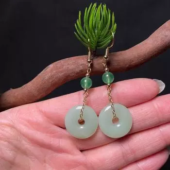 Длинные висячие серьги Пряжка мира Зеленые Женские серьги в китайском стиле Серьги-подвески B