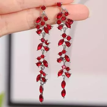 Длинные висячие серьги с инкрустацией из цветных блестящих страз в виде листьев, элегантный стиль в богемном стиле, нежные женские серьги