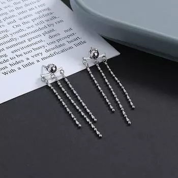 Длинные волнистые серьги с кисточками, круглые бусины в форме пшеничной головки, серьги-подвески из металла без пирсинга, носимая цепочка для ушей