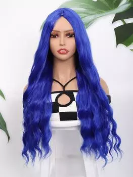 Длинные волнистые синтетические парики цвета сапфира для женщин, вьющиеся парики, ежедневные натуральные волосы, термостойкие 28inch