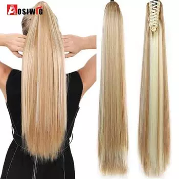 Длинные волнистые волосы AOSI, наращивание хвоста, парик, синтетические хвостики, коричневый цвет, женские шиньоны