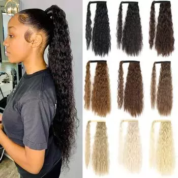 Длинные волнистые волосы MERISIHAIR для наращивания волос из синтетического волокна, длинные волнистые прямые заколки для повседневной носки, хвост для женщин 55 CM